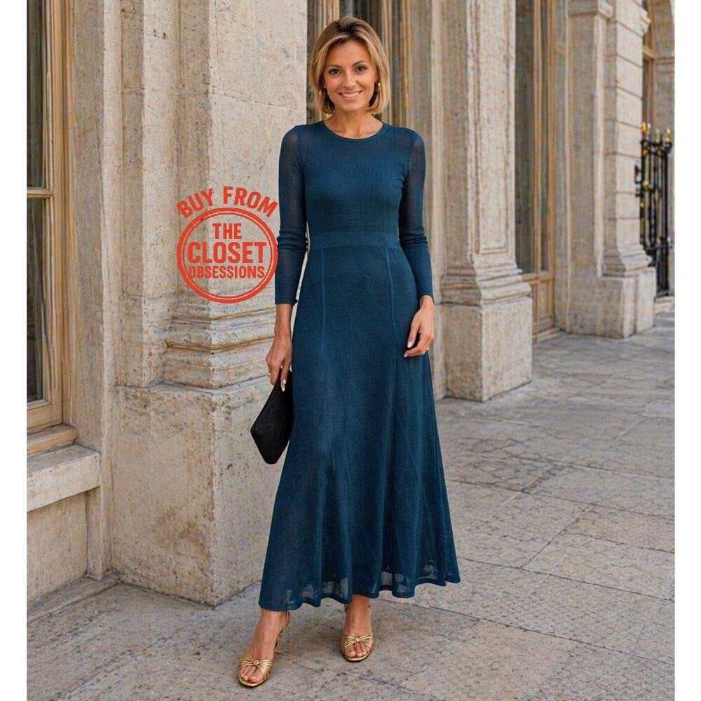 Zara Green Long Sleeve Maxi Dress Bodycon Minimal A-Line Dress NWT S